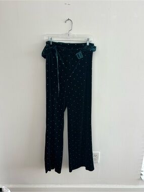 Velvet Wide-Leg Trousers with Stud Detailing